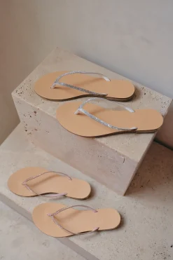 Milos Vegetable Tanned Leather Sandal in Silver Crystal