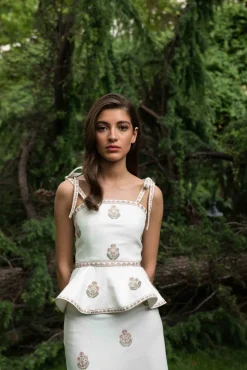 Mina Top in Ivory & Pink