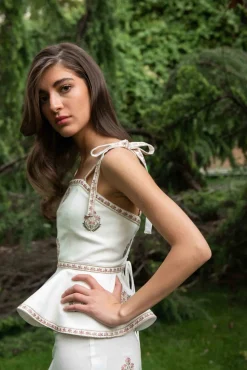 Mina Top in Ivory & Pink