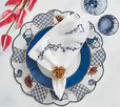 Ming Border Napkin in White & Navy, Set of 4