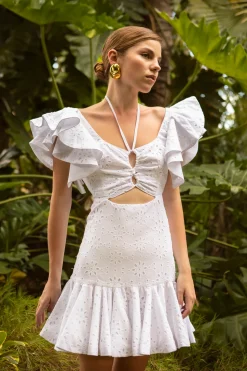 Mini Chocolate Dress in White Eyelet