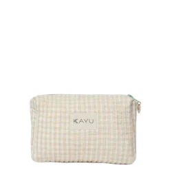 Mini Elsie Travel Case Zip Pouch Bag in Beige Gingham