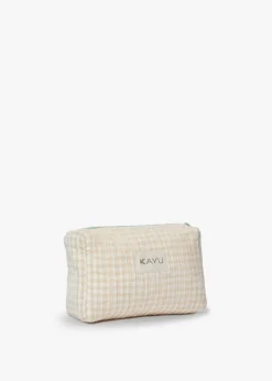 Mini Elsie Travel Case Zip Pouch Bag in Beige Gingham
