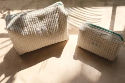 Mini Elsie Travel Case Zip Pouch Bag in Beige Gingham