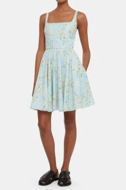 Mini Mona Dress with Little Lillie's on Blue Cotton