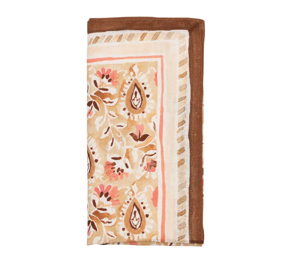 Mira Napkin in Brown & Coral, Set of 4