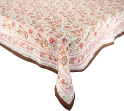 Mira Tablecloth in Brown & Coral