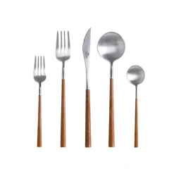Mito Collection Flatware in Brushed Wooden Cable, Set of 5
