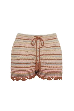 Moira Shorts in Clay Striped Lurex Crochet