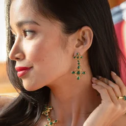 Monique Gem Double Drop Earrings in Malachite