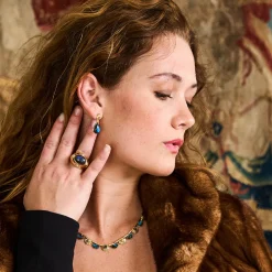 Monique Gem Post Earrings in Blue Labradorite