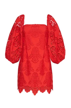 Montauk Dress in Red Embroidered Eyelet
