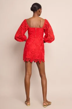 Montauk Dress in Red Embroidered Eyelet