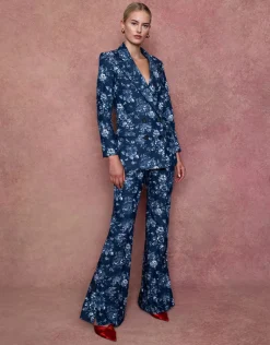 Morgan Denim Trouser in Floral Navy