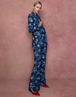 Morgan Denim Trouser in Floral Navy