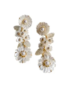 Mother of Pearl and Flowers and Pearl Earrings