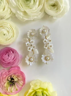 Mother of Pearl and Flowers and Pearl Earrings