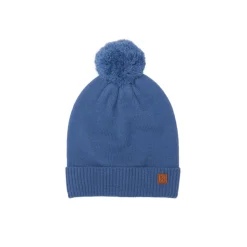 Mountain Blue Knit Winter Hat with Knit Pom