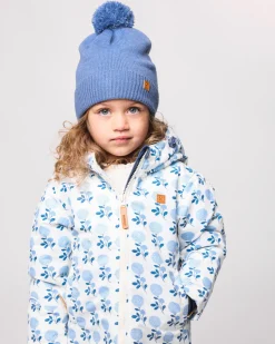 Mountain Blue Knit Winter Hat with Knit Pom