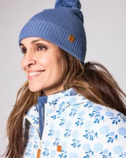 Mountain Blue Knit Winter Hat with Knit Pom