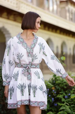 Mykonos Mini Dress in Blue Palm