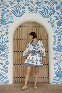 Mykonos Mini Dress in Indigo Flower