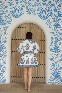 Mykonos Mini Dress in Indigo Flower
