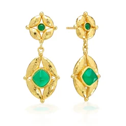 Mystic Eye Post Drop Earrings in Green Onyx