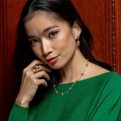 Mystic Eye Post Drop Earrings in Green Onyx