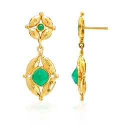 Mystic Eye Post Drop Earrings in Green Onyx