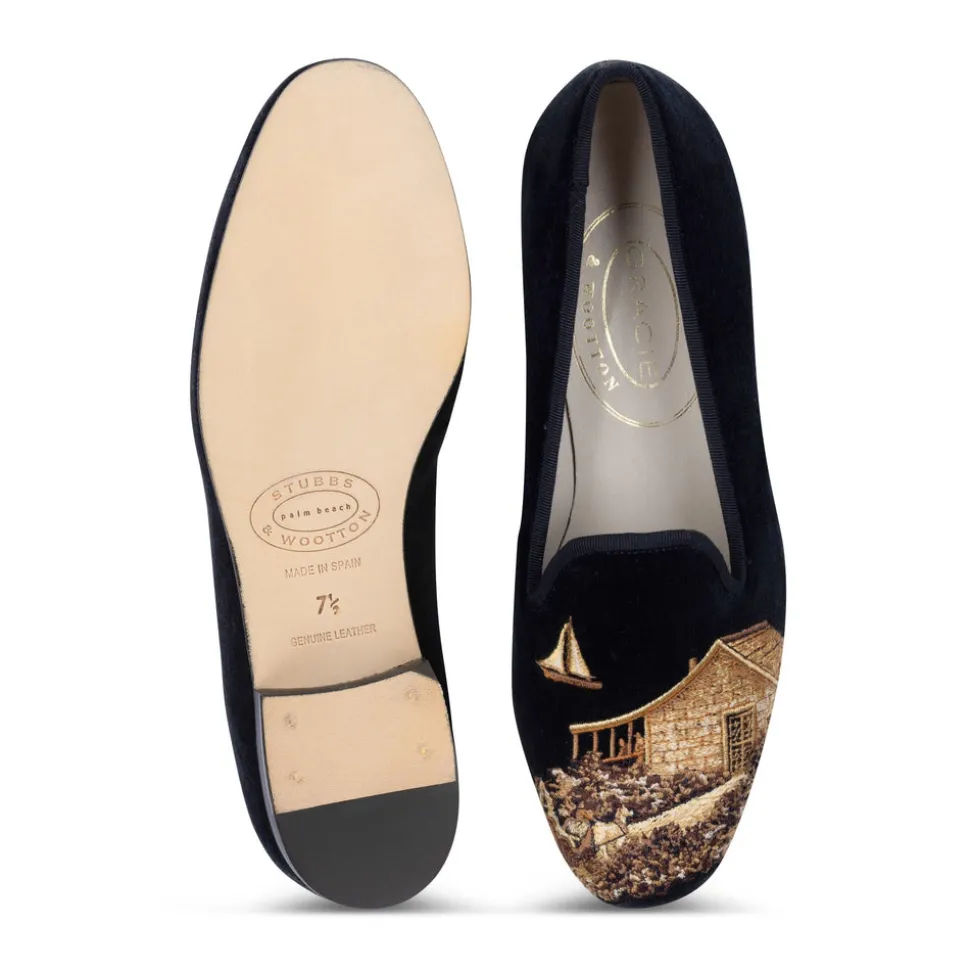 Nantucket Navy Velvet Slipper