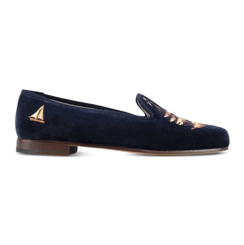 Nantucket Navy Velvet Slipper