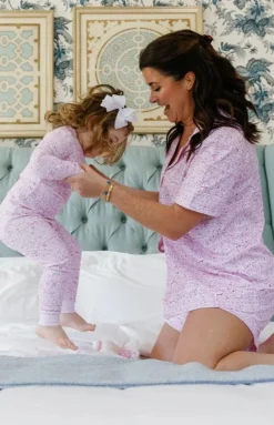 Nantucket Women's Button Front Short Pajama Set in Peony Pink