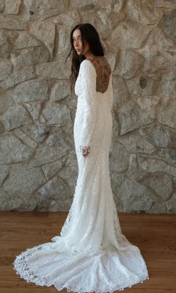 Nash Crochet Lace Boat Neck Wedding Gown