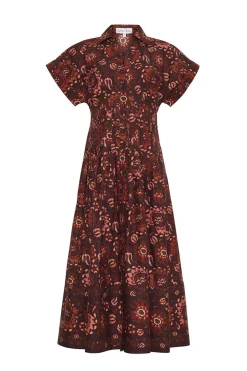 Nash Midi Dress in Batik Vine Wine