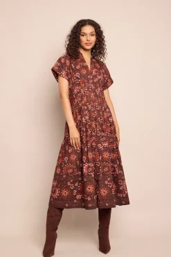 Nash Midi Dress in Batik Vine Wine