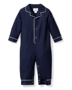 Navy Romper with White Piping