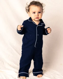 Navy Romper with White Piping