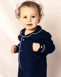 Navy Romper with White Piping