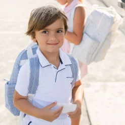 Navy Stripe Coated Backpack