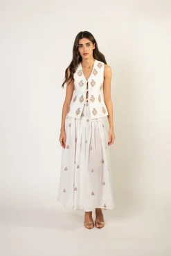 Naz Maxi Skirt in White & Pink