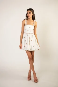 Naz Mini Dress in White & Pink