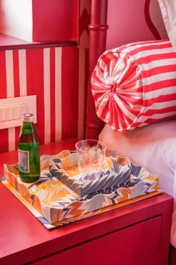 Nesting Scalloped Hand-Marbled Trays in Golden Blue