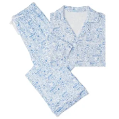 New York City Women's Button Front Long Pajama Set