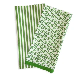 Newport Garden Gate & Pinstripe Verde Kitchen Towels, Mixed Set of 2