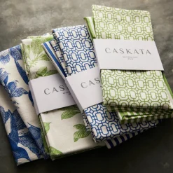 Newport Garden Gate & Pinstripe Verde Kitchen Towels, Mixed Set of 2