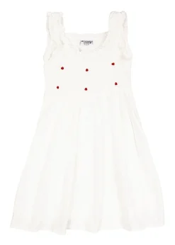 Noa White Cotton Dress with Red Rosebud Embroidery
