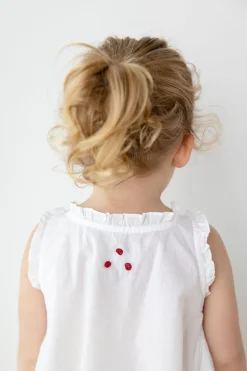 Noa White Cotton Dress with Red Rosebud Embroidery