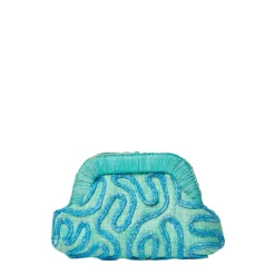 Noemi Embroidered Straw Clutch Bag in Green