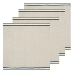 Normandy Napkins in Mustard, Natural & Blue Stripes, Set of 4